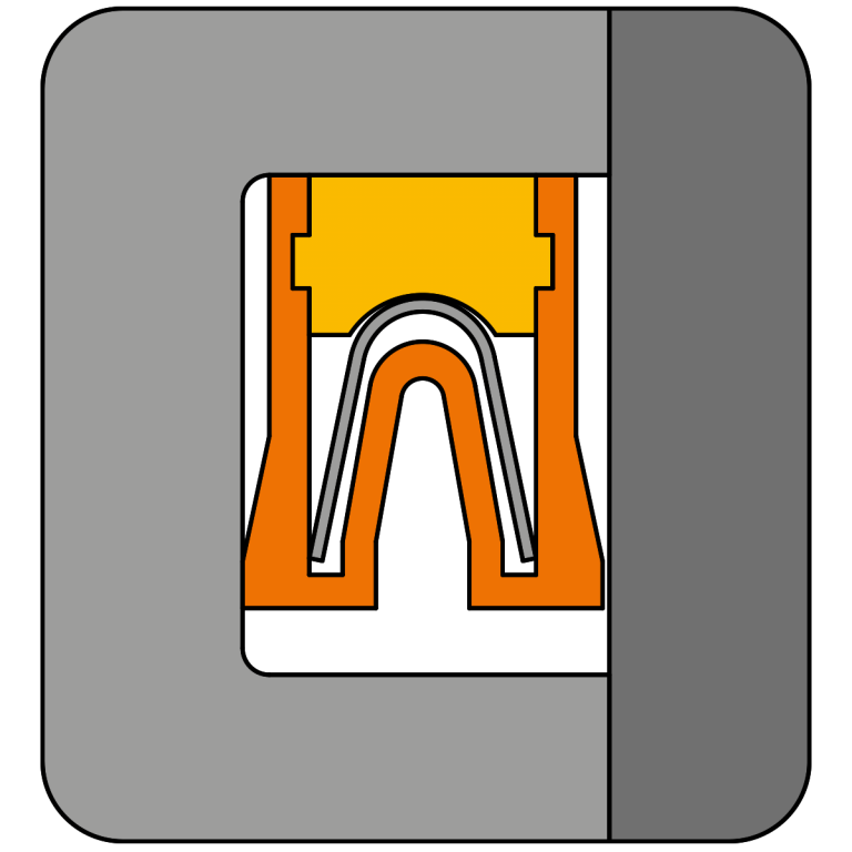 Encapsulated v-spring for sealing without dead space or against very aggressive media